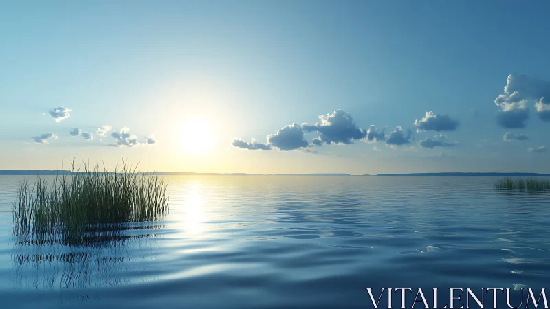 Sunrise irradiance over low-ripple lacustrine surface dynamics.