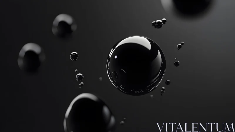 Glossy Black Liquid Spheres in Minimalist Abstract Style.