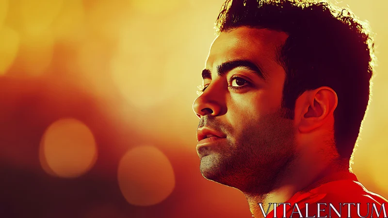 Digital portrait profile with warm bokeh depth of field focus.