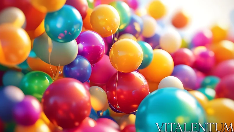 3D chromatic balloon cluster with immersive depth of field.