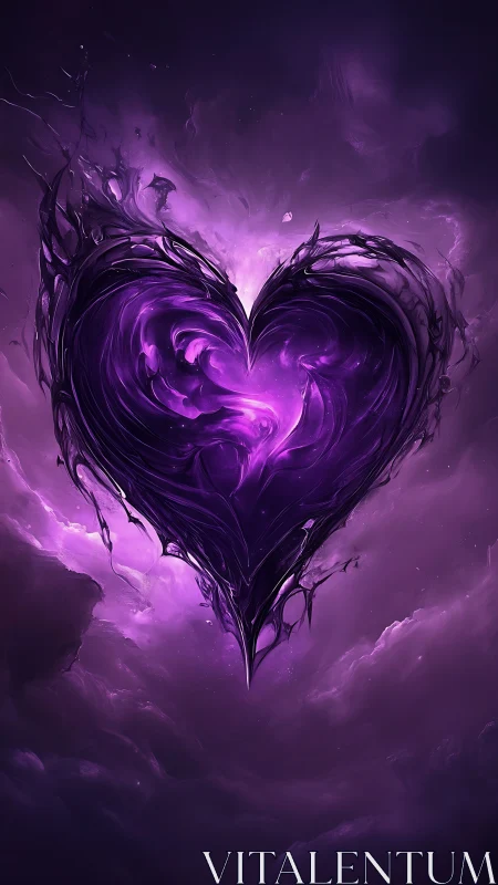 Mystical Heart Ignites in Cosmic Purple Tempest.