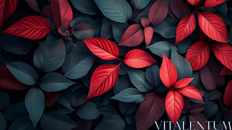 Macro study of crimson and teal foliage under soft diffuse light