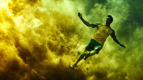 Brazilian footballer bursts through golden stadium smoke