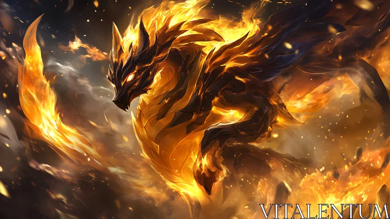 Volumetric fire-dragon entity rendered with dynamic swirling combustion