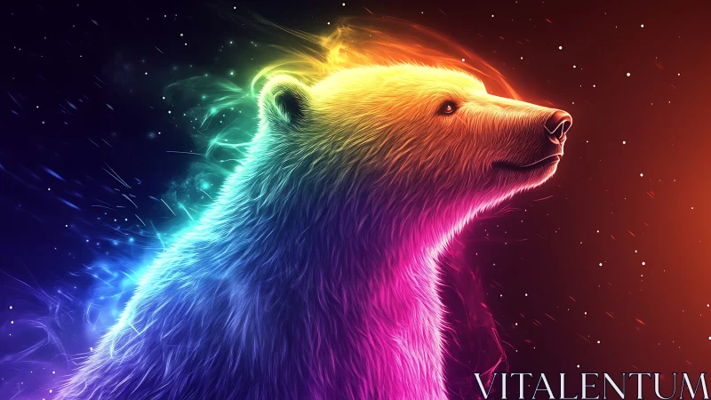 Aurora-charged cosmic bear drifting through neon starlight.