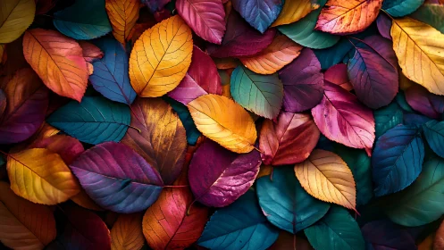 Multicolored leaves form dense overlapping textured pattern