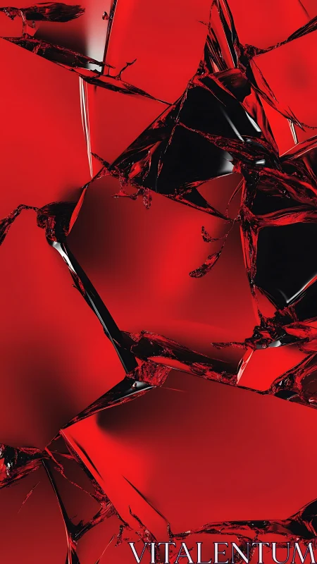 Shattered crimson reflections with sleek liquid edges.