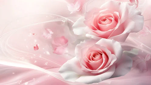 Pink Roses in Ethereal Dreamscape.