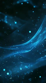 Blue light trails and particles on dark abstract background.