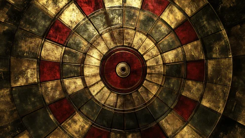 Metallic concentric target pattern shows worn radial geometry