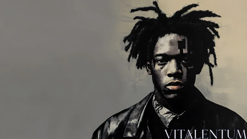 Monochrome street portrait with graphic cross facial mark.