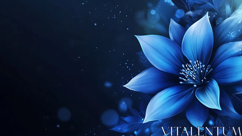 Ethereal Blue Flowers Against Starlit Void.
