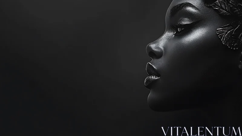 Monochrome side-profile portrait with metallic skin highlights