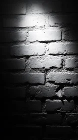 Moody spotlight on rough brick wall surface at night.