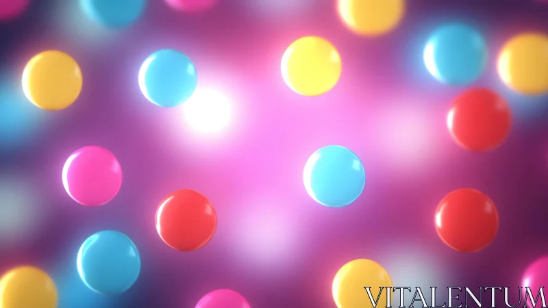 Floating Colorful Spheres on a Vibrant Pink Bokeh Background.