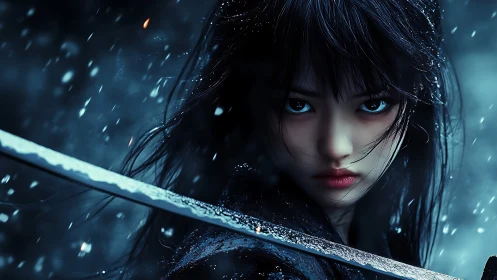 Cyber-precise samurai portrait with frosted katana edge.