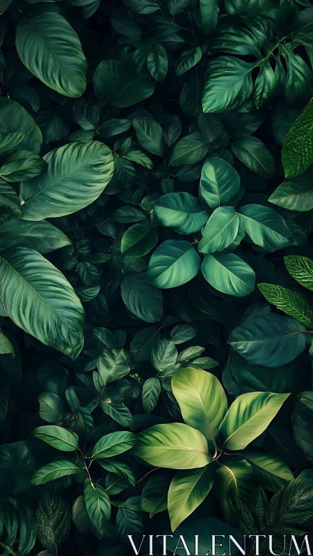 Dense overlapping tropical foliage in deep green tones.