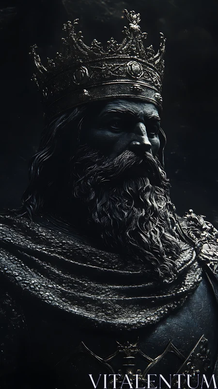 Dark-toned digital portrayal of crowned bearded ruler figure.