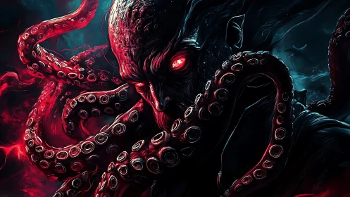 Tentacled cosmic overlord emerges from crimson abyss.