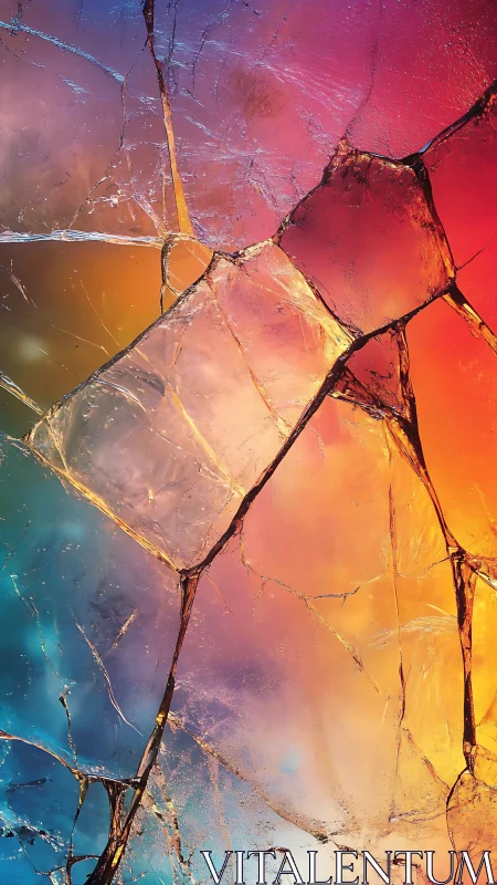 Cracked translucent surface shows multicolor gradient light