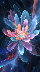 Luminescent fractal flower blooms in deep cosmic space.