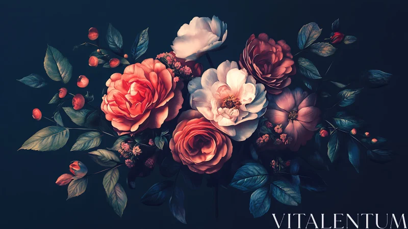 Opulent Blooms Dance Against Deep Twilight Canvas.