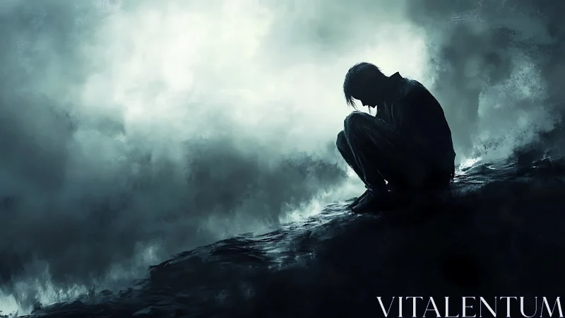 Quiet silhouette in the storm, holding space for heavy hearts.