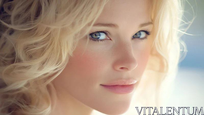 Close-up portrait of blonde woman with soft focus background.