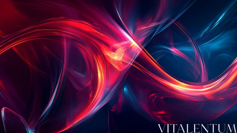 Neon light trails form intertwined abstract energy waves