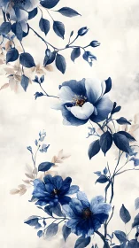 Delicate blue blooms dance gracefully across soft ivory canvas