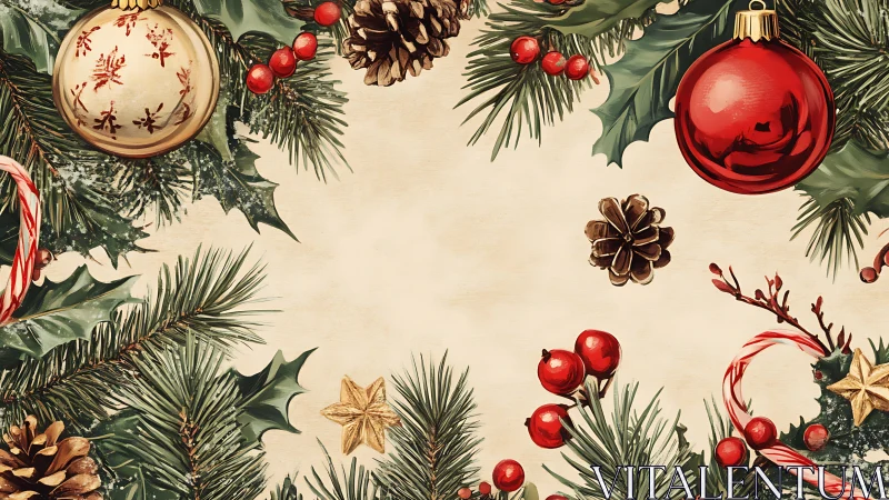 Festive Christmas frame surrounds warm vintage parchment center