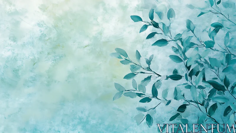 Whispering teal leaves drift across a mist kissed sky.