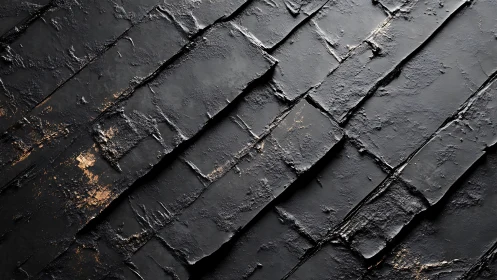 Layered black slate texture with rugged metallic accents.