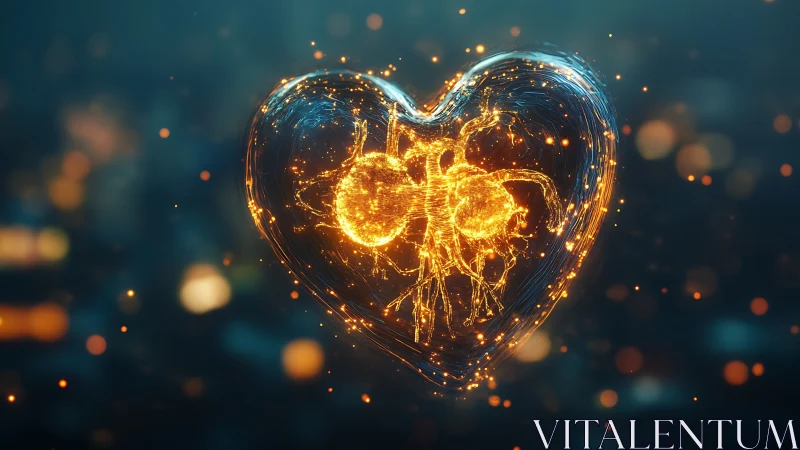Glowing Heart with Golden Internal Anatomy.