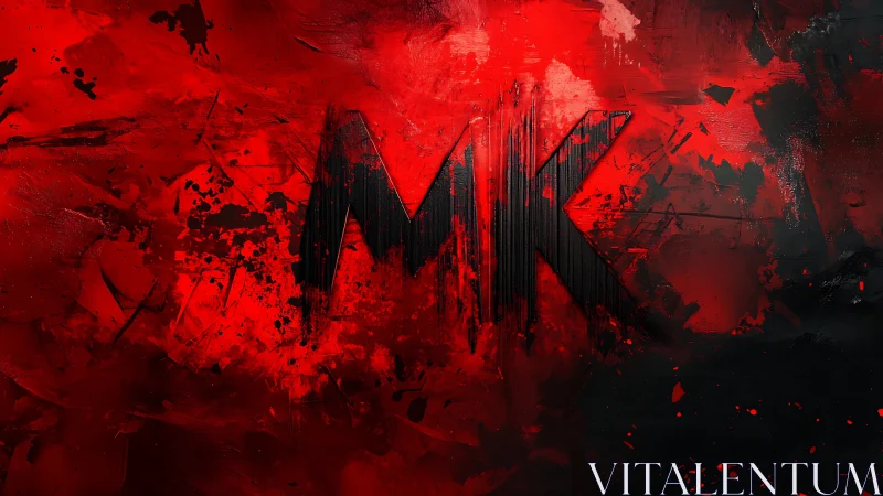 Bold MK initials rise from a storm of vivid red paint