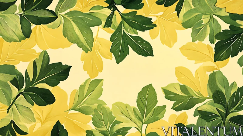 Layered botanical foliage forms symmetrical border composition