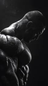 Bodybuilder silhouette reveals sculpted muscular anatomy in shadow