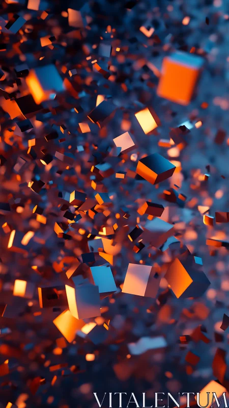 Volumetric neon cubes disperse through deep bokeh field