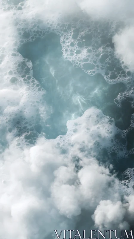 Foam covered water surface with central clear opening.