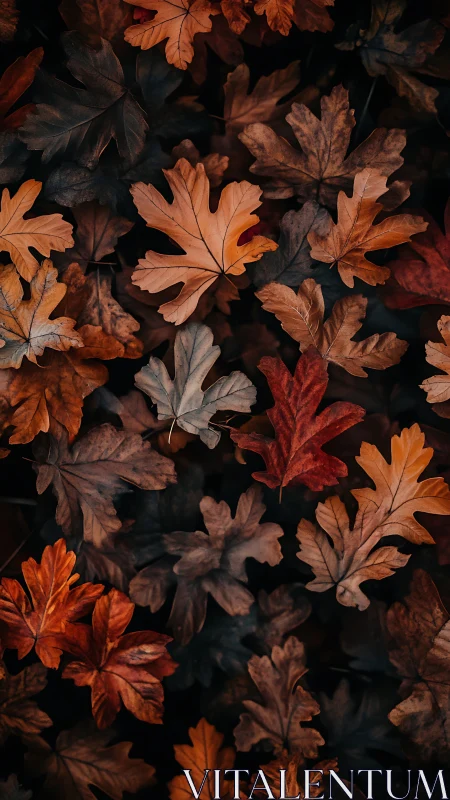 Moody autumn maple leaves in rich rust and umber tones.
