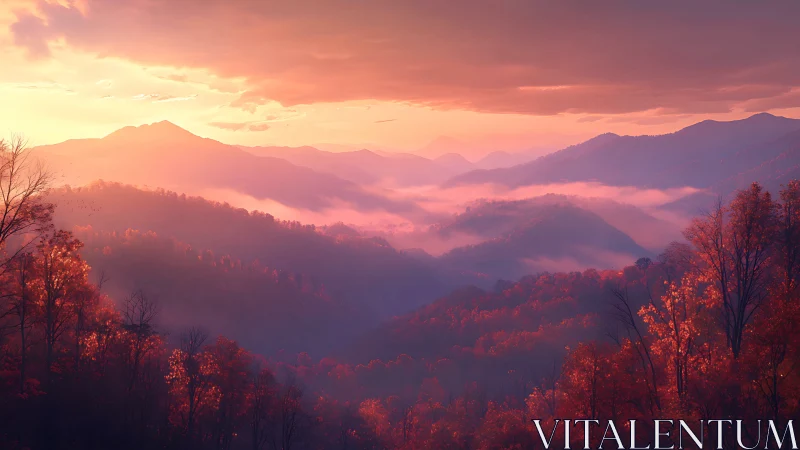 Copper dawn mist curling through ember-tipped mountainscapes.