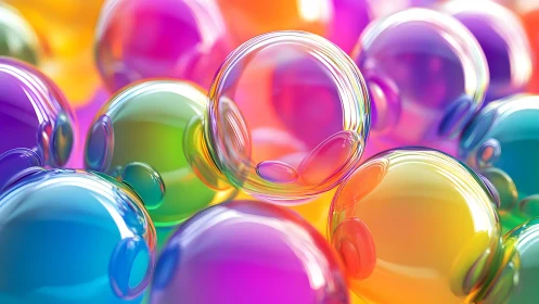 Transparent soap bubbles overlap against saturated gradients