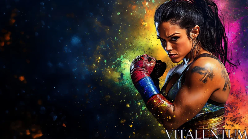 Composite Portrait: Athletic Female Subject Rendered with Chromatic Particle Dispersion Effect