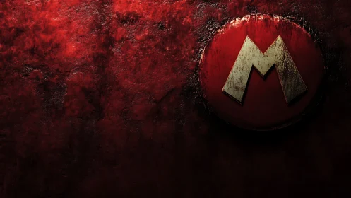 Bold red emblem shines on a dark textured gaming wall