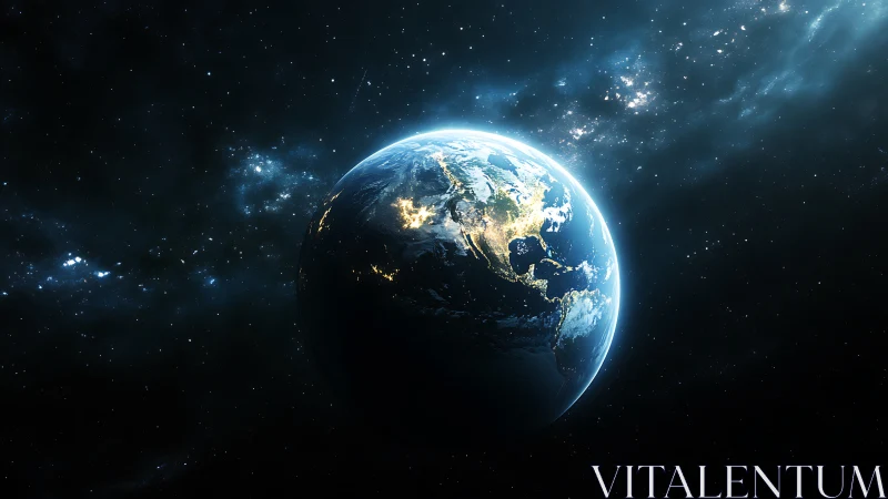 Midnight Earth glows like a lone lantern in velvet cosmos.