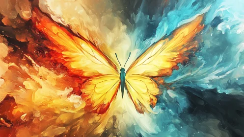 Digital painting of fiery and icy abstract butterfly wings.