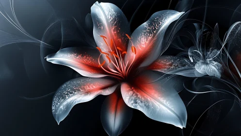 Luminescent lily rendered in high-contrast digital abstraction