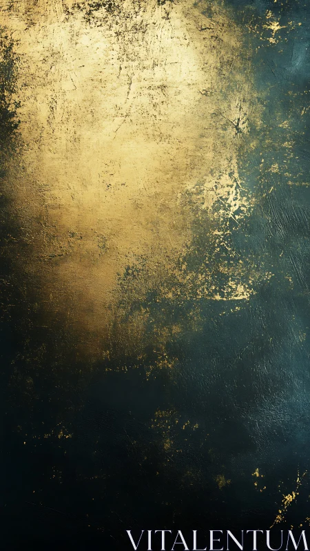 Textured gold patina over deep teal abstract surface.