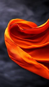 Orange fabric twists sharply against a dark blurred background