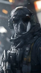 Tactical operator portrait with winter combat gear closeup.